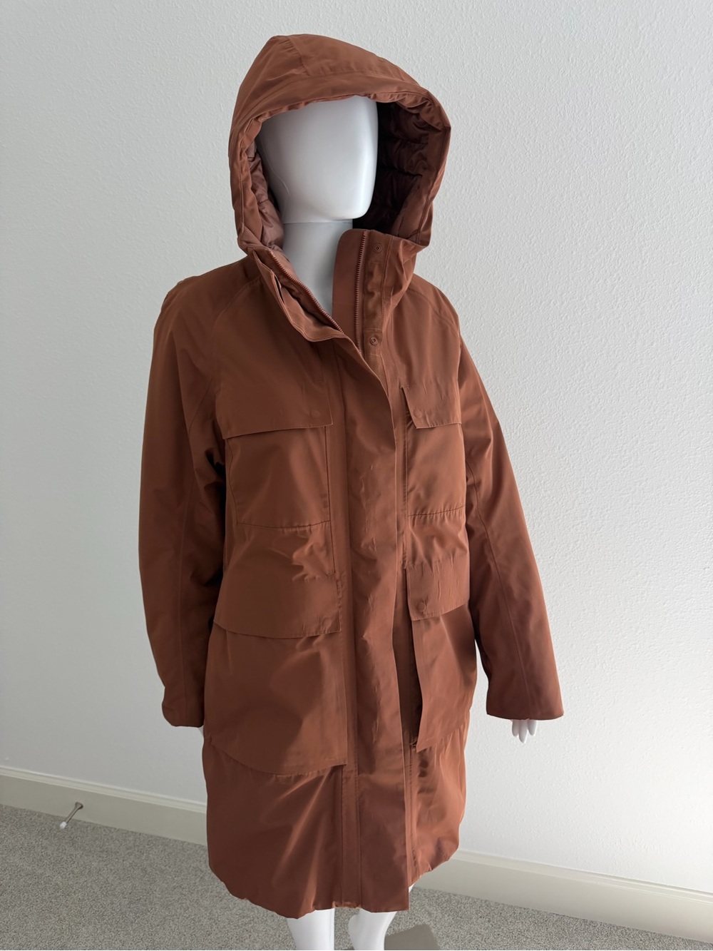 CALIA by Carrie Underwood Copper Rust Hooded Long Puffer Coat - Picture 9 of 11